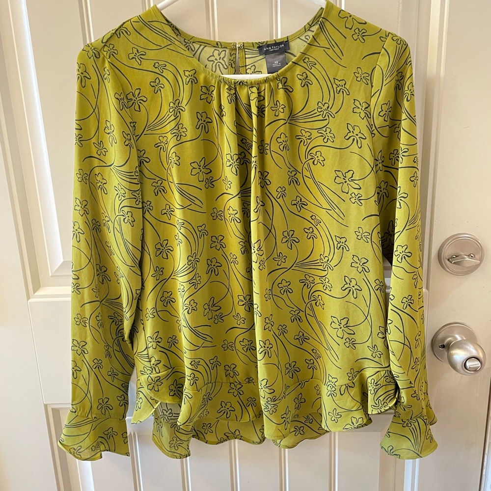 Ann Taylor Chartreuse Floral Blouse